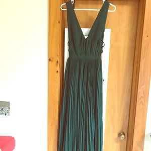 New! Forest Green Chiffon Pleated Gown w/Side Slit